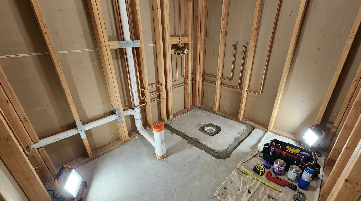 Bathroom rough-in plumbing during remodel by Johns Plumbing LLC in Agua Dulce