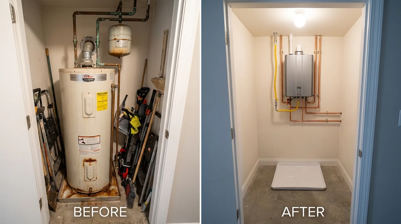 Tank water heater versus wall-mounted tankless unit comparison for Agua Dulce, TX homeowners