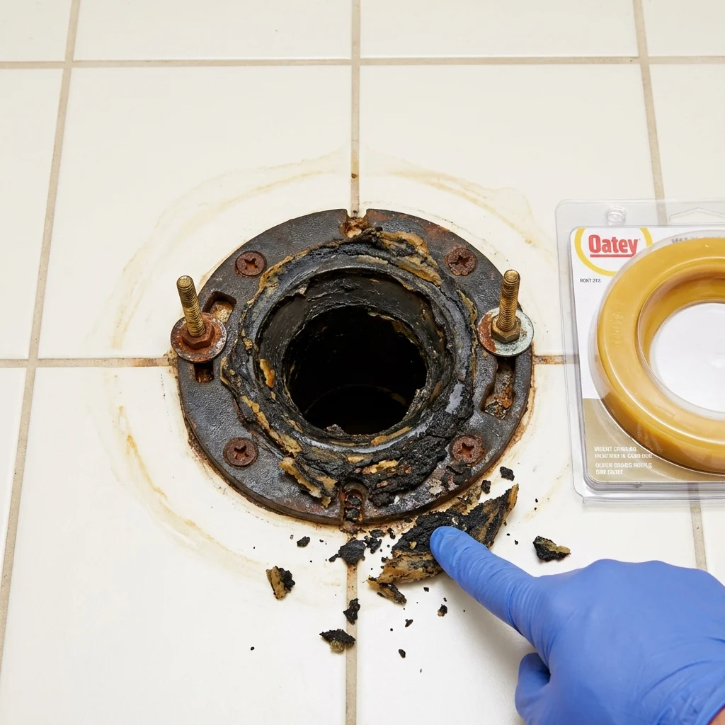 Failed wax ring showing water seepage at the base of a toilet in a Agua Dulce, TX home